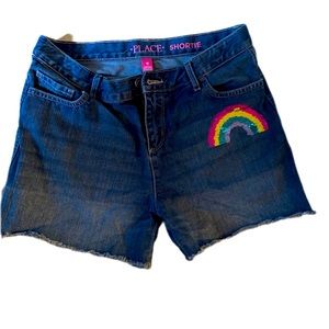 Children’s Place Denim Shorts Size 16 Rainbow sequins decal